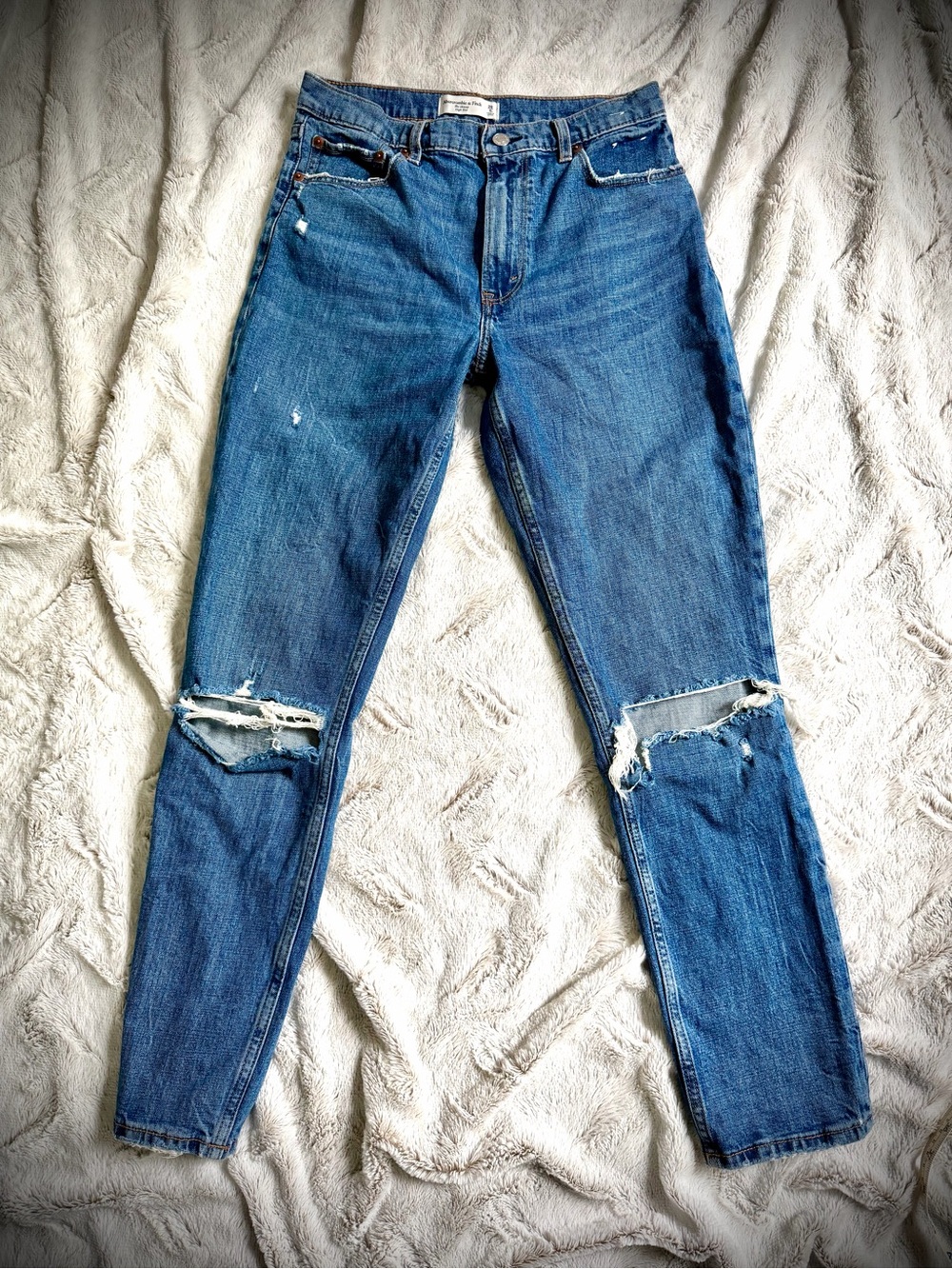 Abercrombie & Fitch Women's Distressed Blue Skinny High Rise Jeans